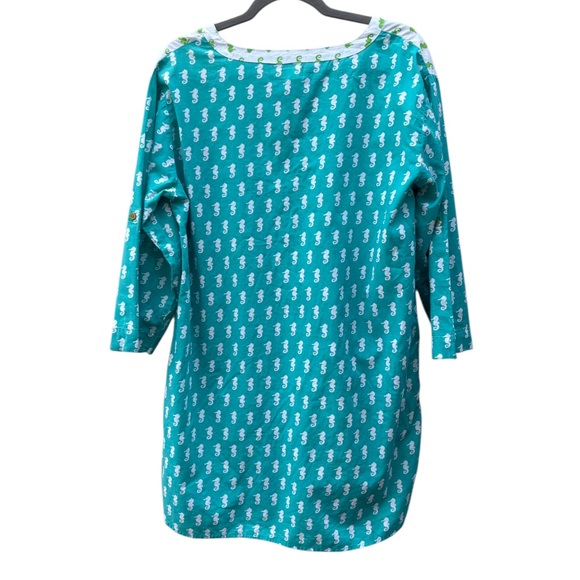 Hatley Women’s L Coastal Beach Seahorse 100% Cotton Aqua Swim Cover Up Tunic - Picture 7 of 9